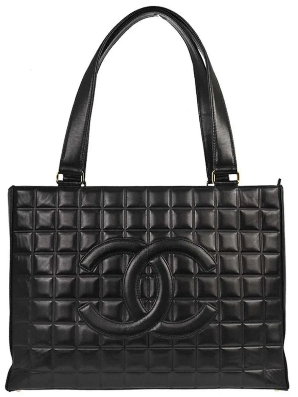 Chanel Black Lambskin Choco Bar Tote Handbag